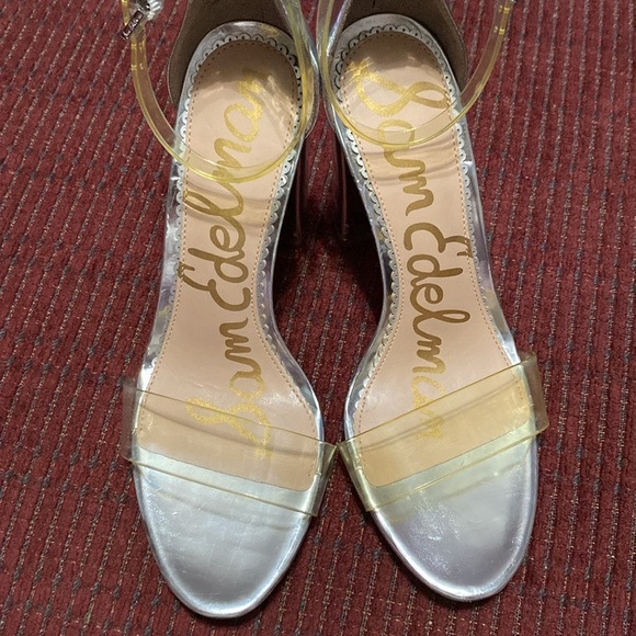 SAM‎ EDELMAN “YARO” SILVER BLOCK HEELS W/CLEAR STRAPS - Picture 2 of 15